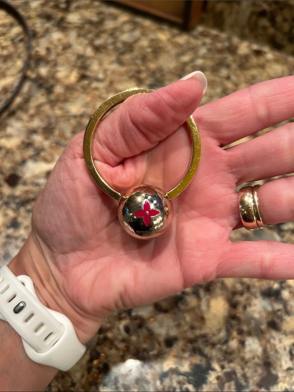 Louis Vuitton Gold and Red Monogram Keyring Charm
